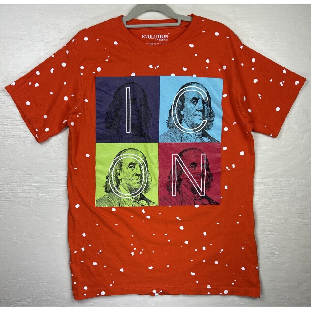 Evolution In Design Mens XL Orange Icon Ben‎ Franklin Shirt